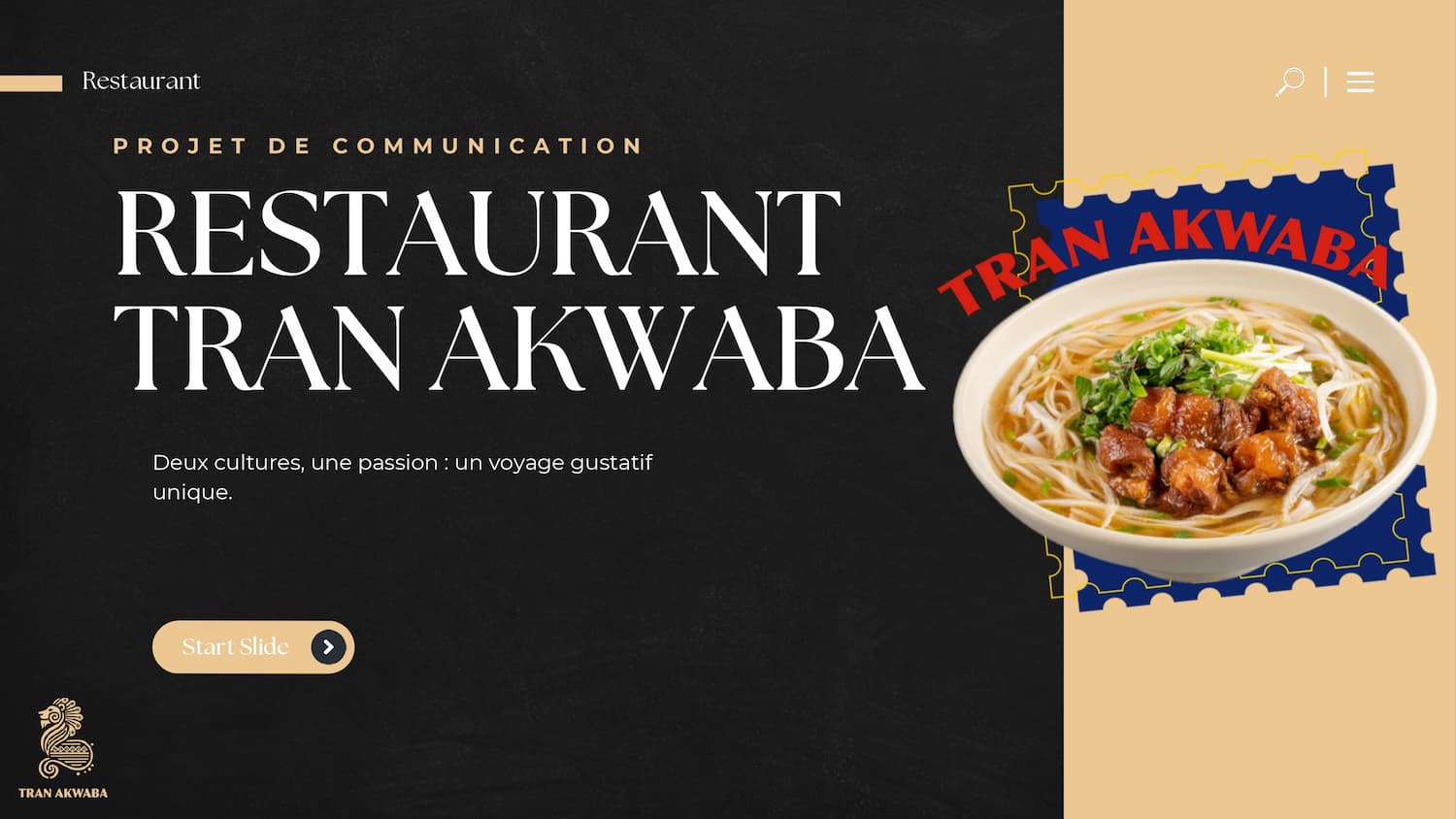 Affiche de communication pour un restaurant africain AKWABA avec un plat en visuel
